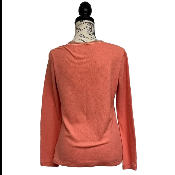 Salmon Pink Waffle Knit  Thermal Shirt Boho Winter Base layer Outdoor M Womens - Picture 4 of 8